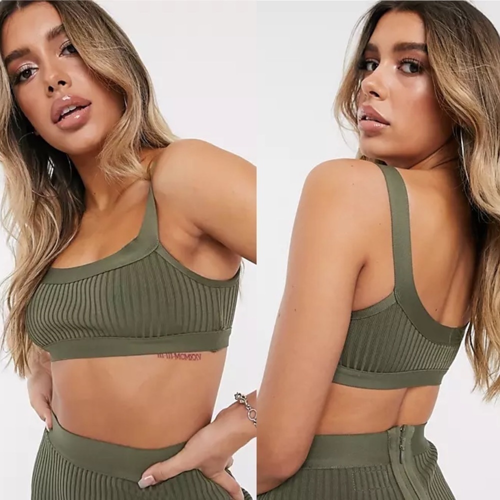 SIXTH JUNE WOMEN’S IN BANDAGE RIB CROPPED TOP GREEN SIZE SMALL